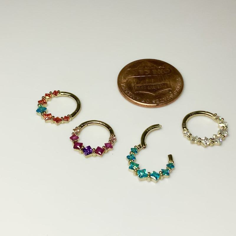 Hinged Clicker with  14k Gold and CZ Stones 16g