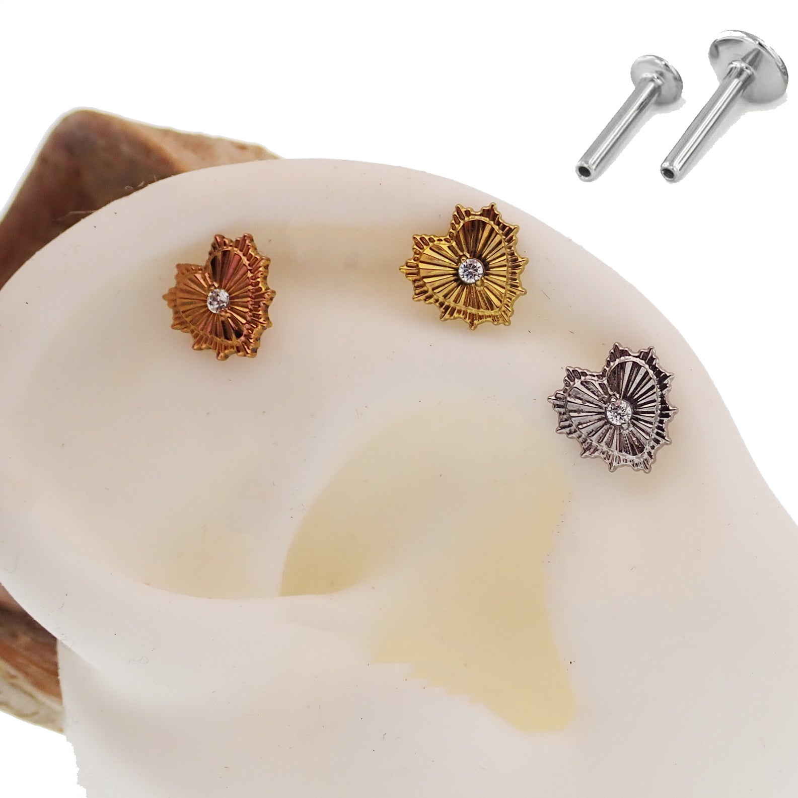 Explosive Heart Clear CZ Titanium Flatback Piercing 18g, 16g, 14g