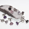 3 Pairs of Surgical Steel Prong SetJet Black Cubic Zirconia Gem Stone Stud Earrings - pure piercings