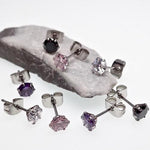 3 Pairs of Surgical Steel Prong SetJet Black Cubic Zirconia Gem Stone Stud Earrings - pure piercings