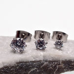3-pairs CZ Prong Earrings 20g