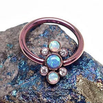 14g TITANIUM CBR Aqua Blue Opal Cluster Rings - pure piercings