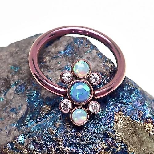 14g TITANIUM CBR Aqua Blue Opal Cluster Rings - pure piercings