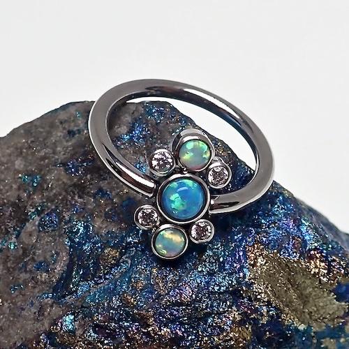 14g TITANIUM CBR Aqua Blue Opal Cluster Rings - pure piercings