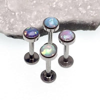 14G Titanium Internally Threaded Flat Opal Top Lip / Ear Ring - pure piercings