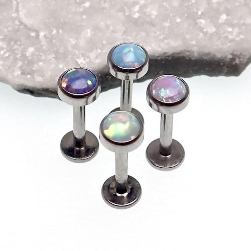 14G Titanium Internally Threaded Flat Opal Top Lip / Ear Ring - pure piercings