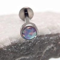 14G Titanium Internally Threaded Flat Opal Top Lip / Ear Ring - pure piercings