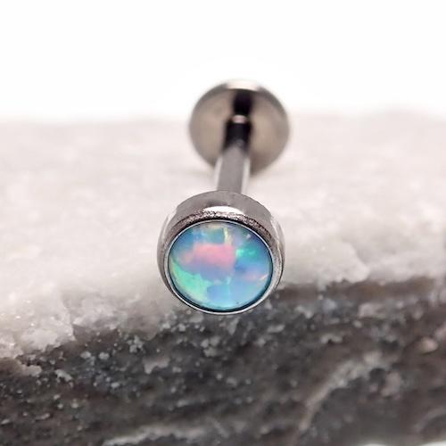 14G Titanium Internally Threaded Flat Opal Top Lip / Ear Ring - pure piercings