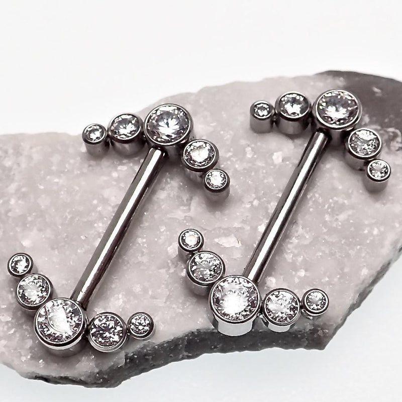 14g Titanium Swarovski Crystal Gem Stone Cluster Nipple Rings - pure piercings