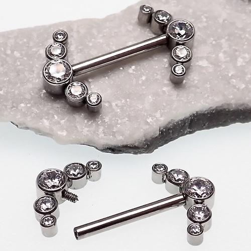 Exclusive nipple barbell with stone clusters and little balls