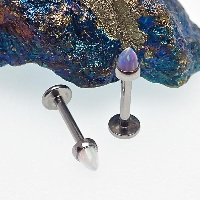 16g Titanium Cabochon Opal Stone Cone Spike Flatback Stud - pure piercings