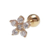 CZ Flower 14k Gold Barbell with CZ Stones 16g