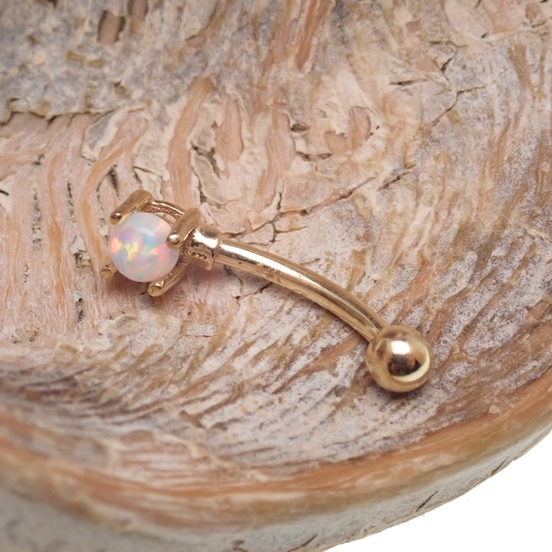 White Opal & Ball 14k Gold Curve 16g