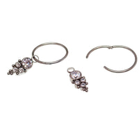 Halobes plain hoop body jewelry with CZ charms in 16g, 18g, and 20g sizes, featuring simple gold-tone hoops with sparkling CZ accents.
