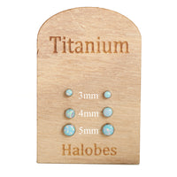 Blue opal cornflower implant titanium earrings for body jewelry, 20g, by Halobes, featuring a 3mm design.