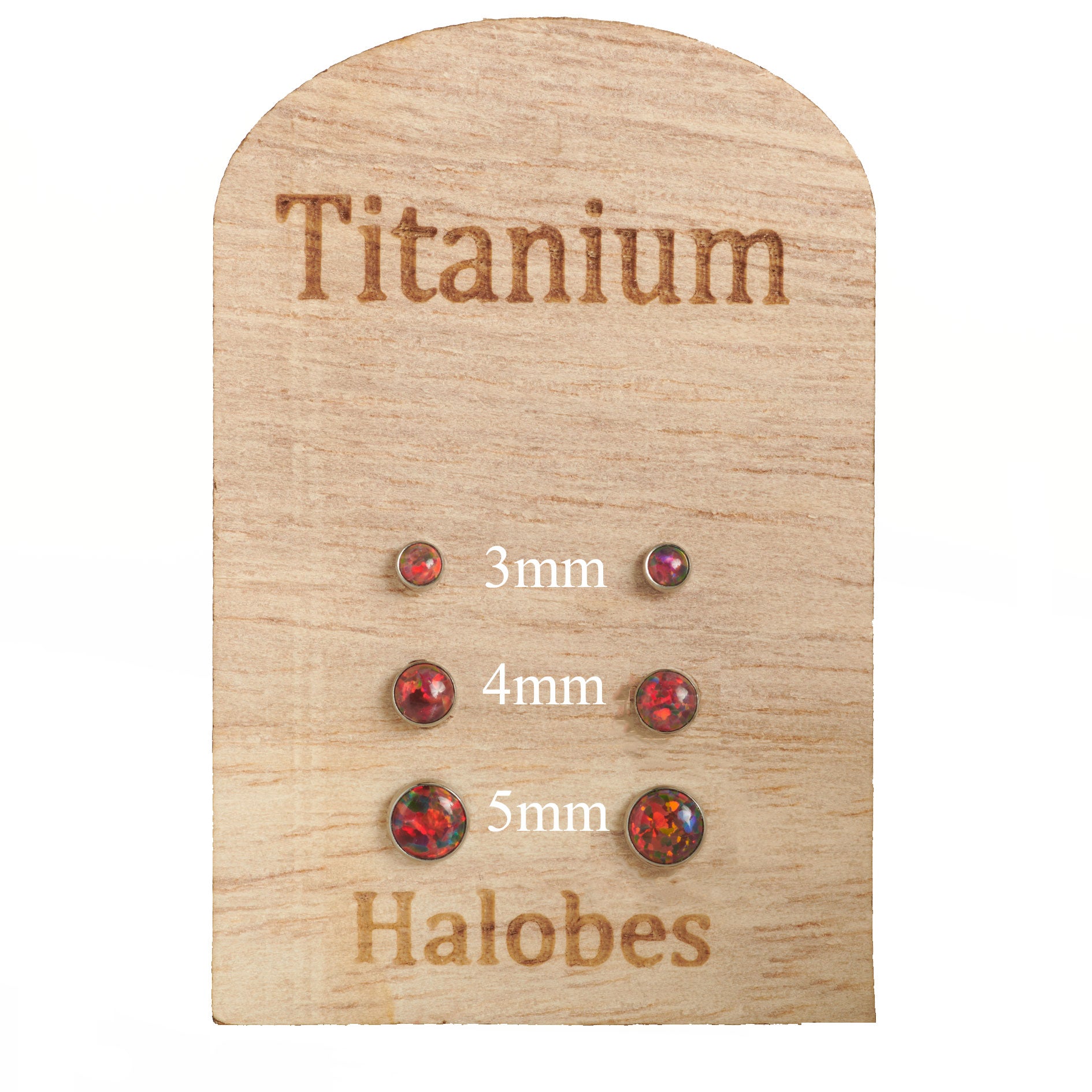 Dark cherry opal implant titanium earrings from Halobes, 20g body jewelry with 3mm size for pierced ears.