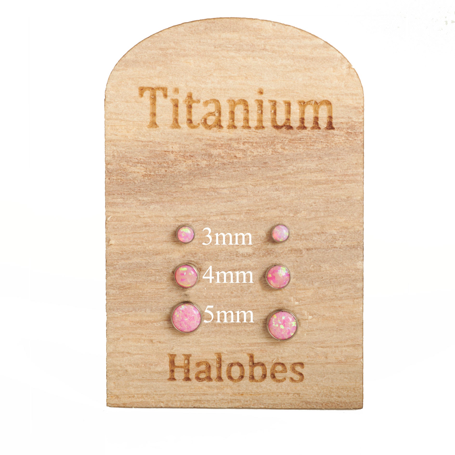 Titanium implant earrings by Halobes with royal pink opal accents, 20g body jewelry for pierced ears.