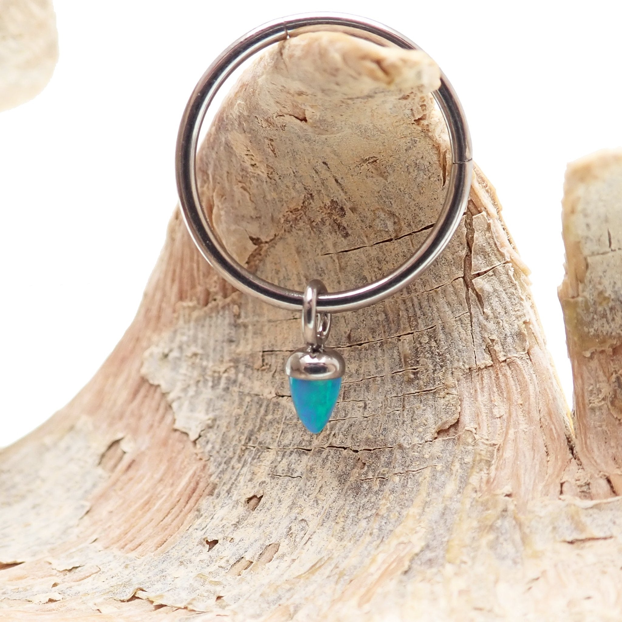 Pink Halobes Charm Opal Cone for body jewelry, fits up to 10g hoops, stylish accessory for body piercings.