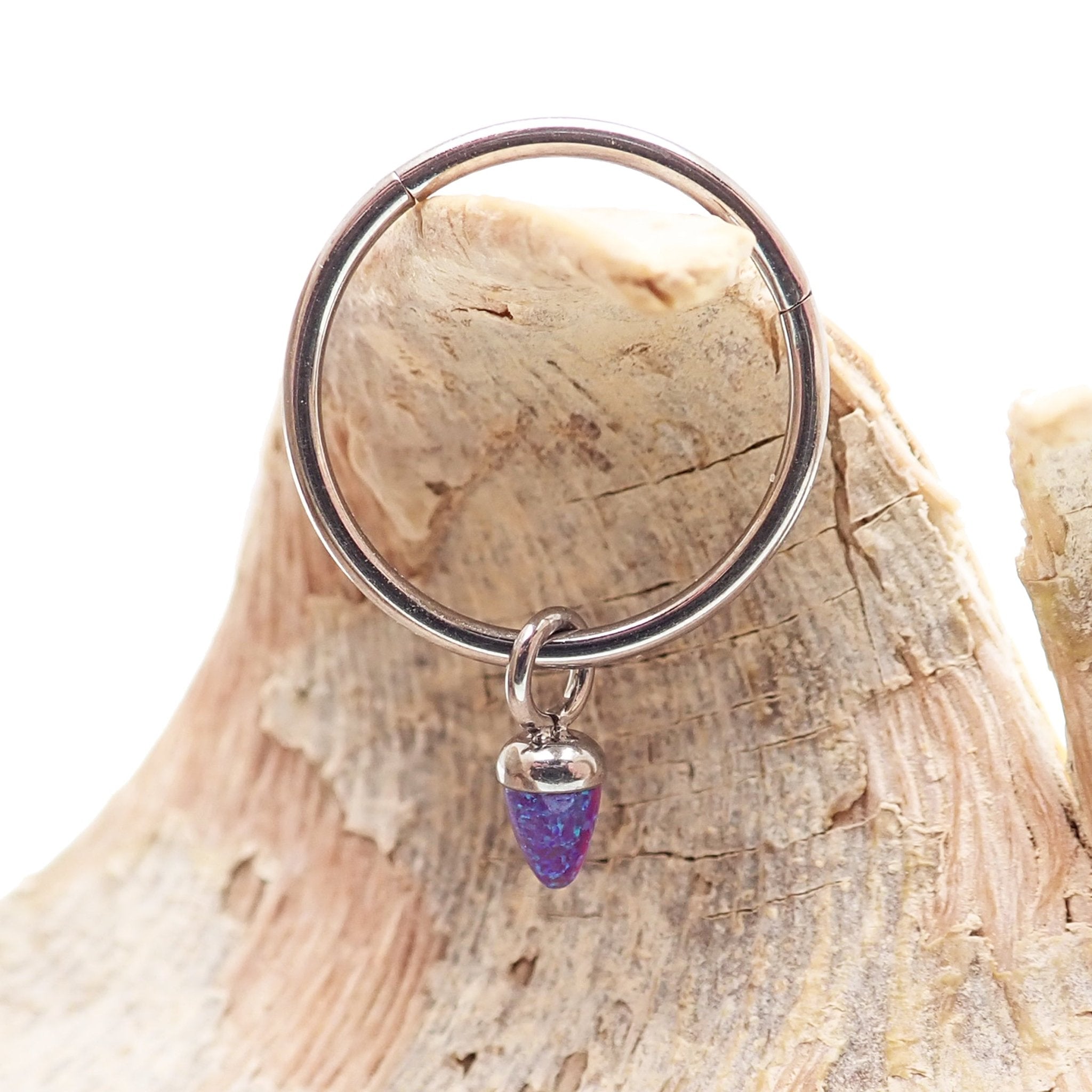 Halobes opal cone charm for body jewelry, fits up to 10g hoops, pink bubblegum color, ideal for body piercing accessories.