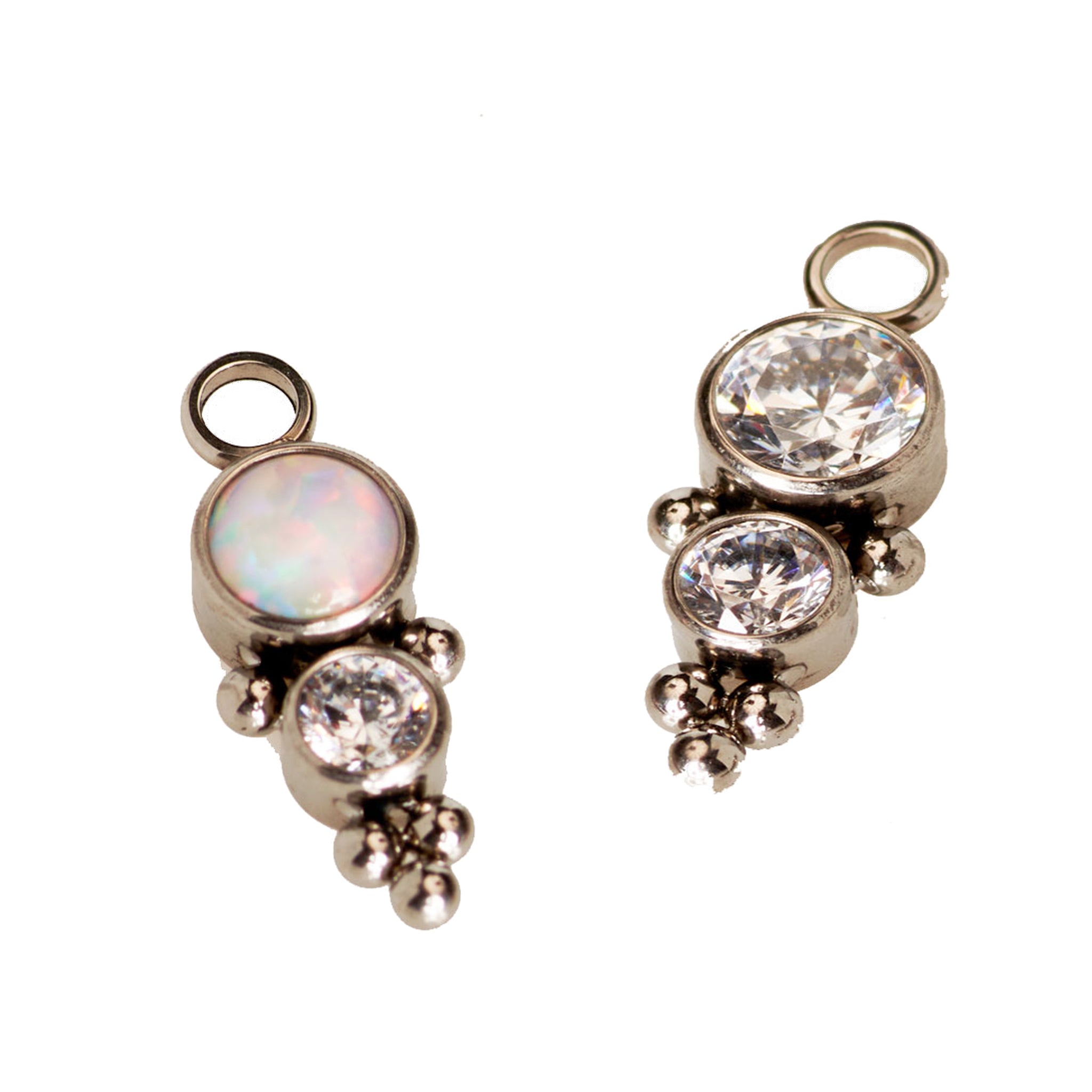Halobes body jewelry charm with opal and cubic zirconia, featuring a delicate design and sparkling stones.
