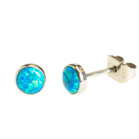 HALOBES implant titanium earrings with peacock blue opal, 20g, featuring 3mm gemstones and a sleek modern design.