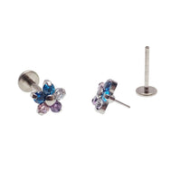 Pair of Halobe push-fit CZ flower earrings, 6mm size, lightweight 20g, featuring sparkling cubic zirconia flowers.