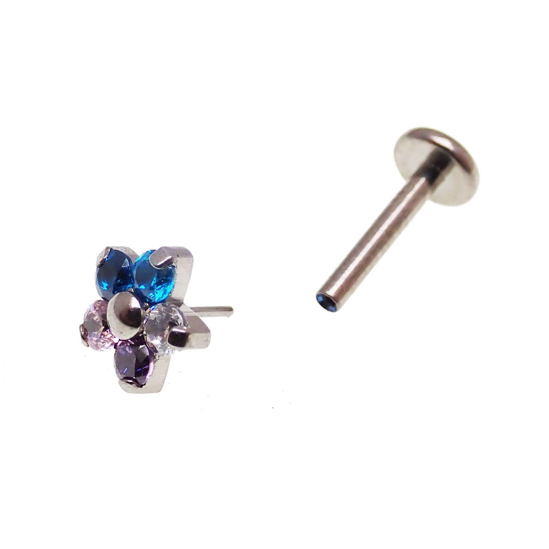 Pair of Halobes CZ flower earrings with push-fit design, crafted in 20g lightweight metal, featuring sparkling cubic zirconia flowers.