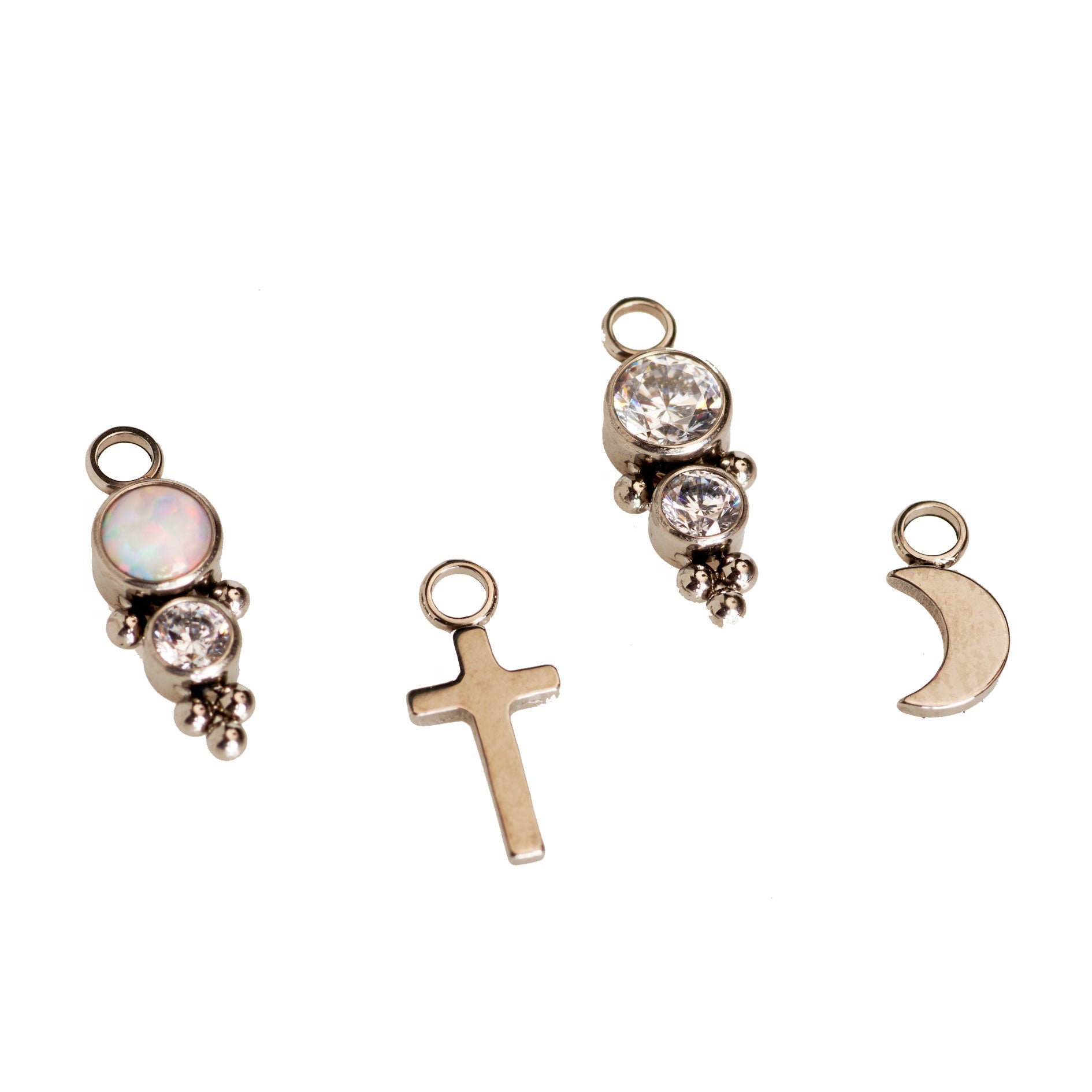 Halobes titanium charm CZ beaded cluster earrings with intricate design and sparkling stones, perfect for stylish accessorizing.