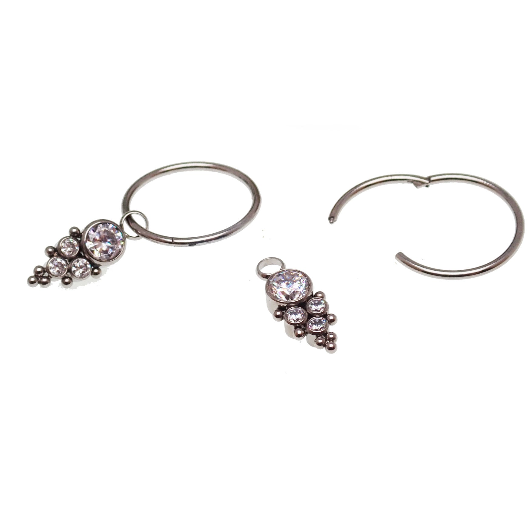 Titanium charm CZ beaded cluster earrings by Halobes, featuring sparkling cubic zirconia and intricate beaded design.