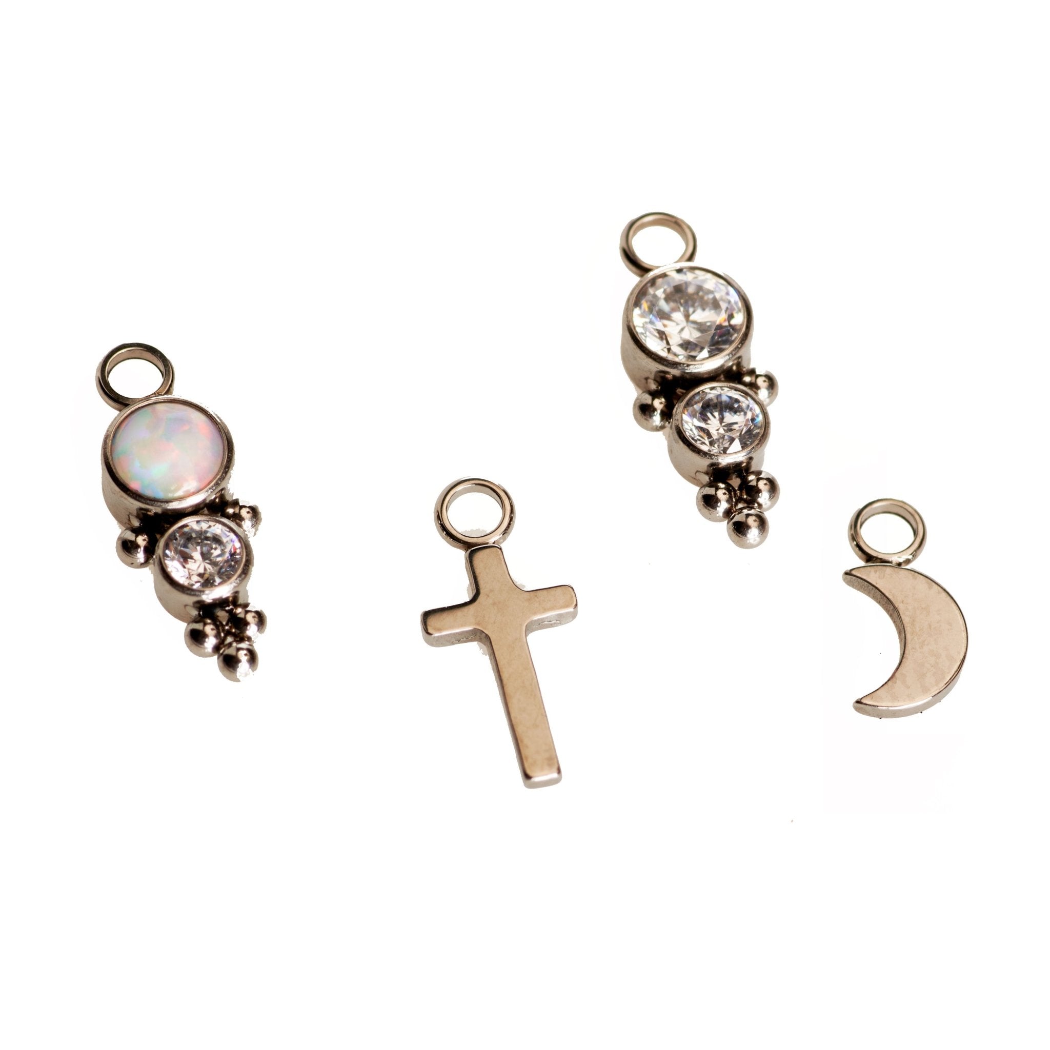 Titanium charm earrings featuring half moon design by Halobes, with sleek metallic finish and lightweight style.