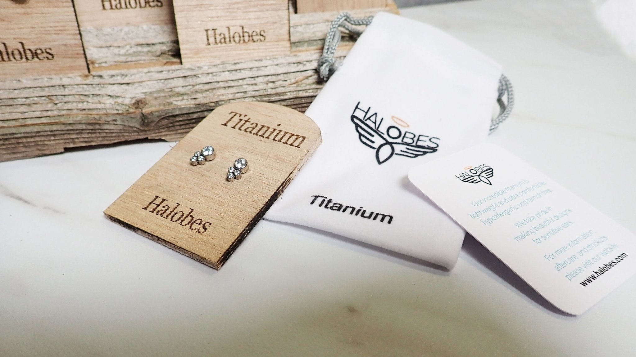 Titanium earrings with sea shell design by HALOBES, showcasing lightweight, ocean-inspired jewelry with intricate shell details.