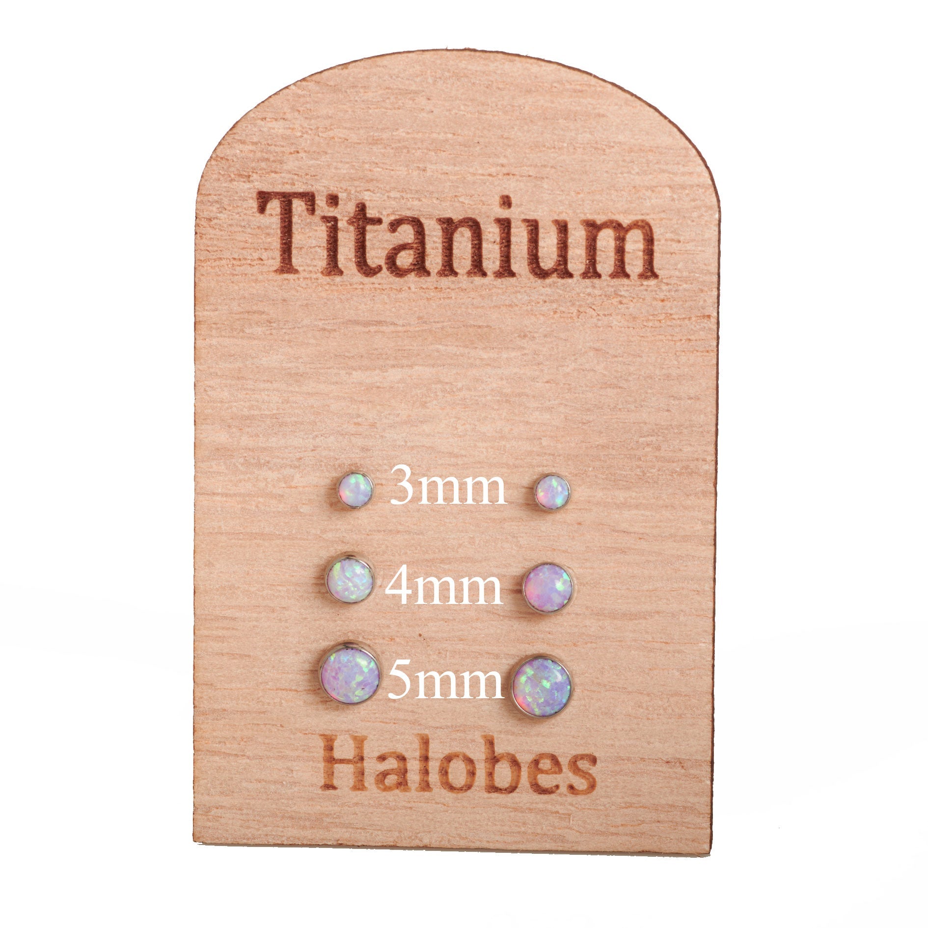 HALOBES titanium earrings with 3mm opal gemstones, bubble gum color, 20g implant style, durable and stylish body jewelry