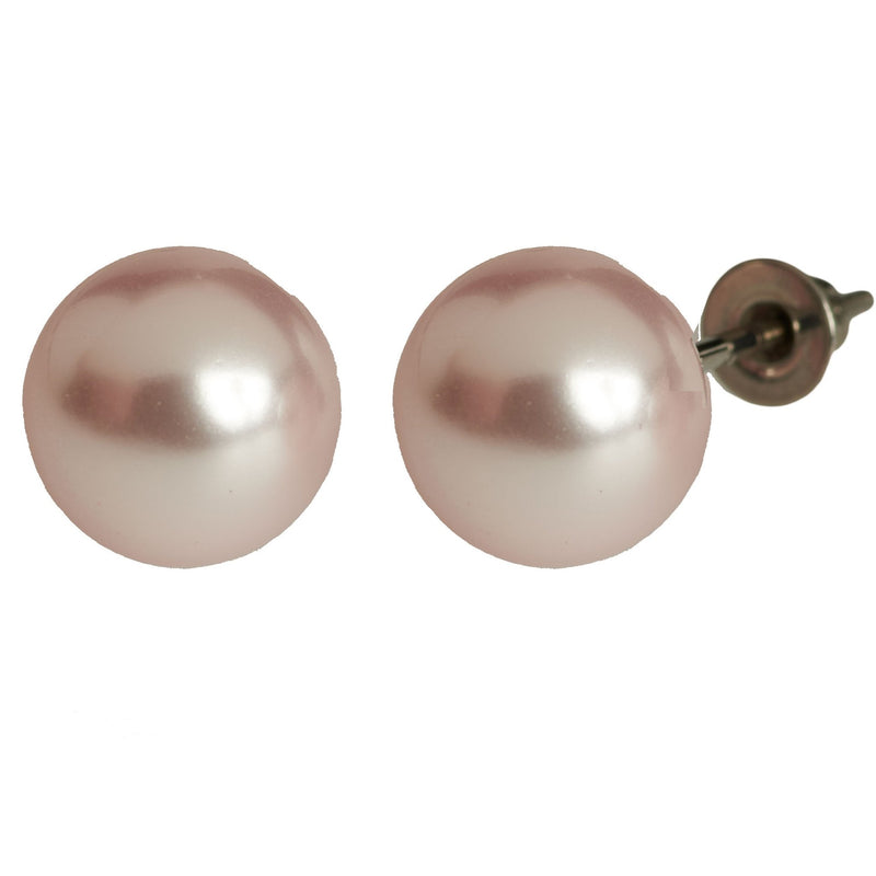 Titanium earrings by HALOBES featuring Swarovski blush pearls and sleek titanium design for elegant jewelry styling.