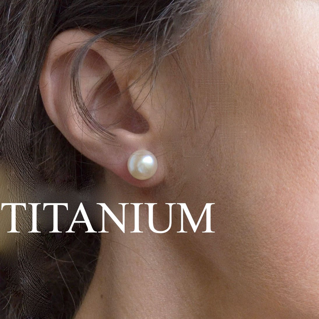 Titanium earrings by HALOBES with Swarovski blush pearls, featuring elegant and lightweight jewelry design.