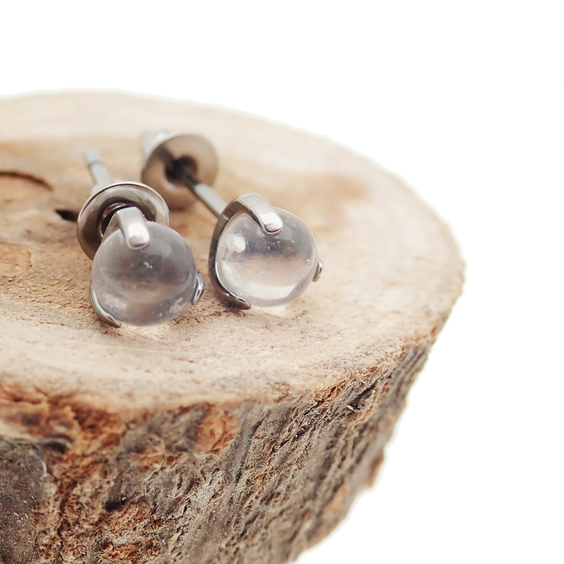 Halobes titanium stud earrings with natural jade stone, 20g pair, implant titanium jewelry for pierced ears
