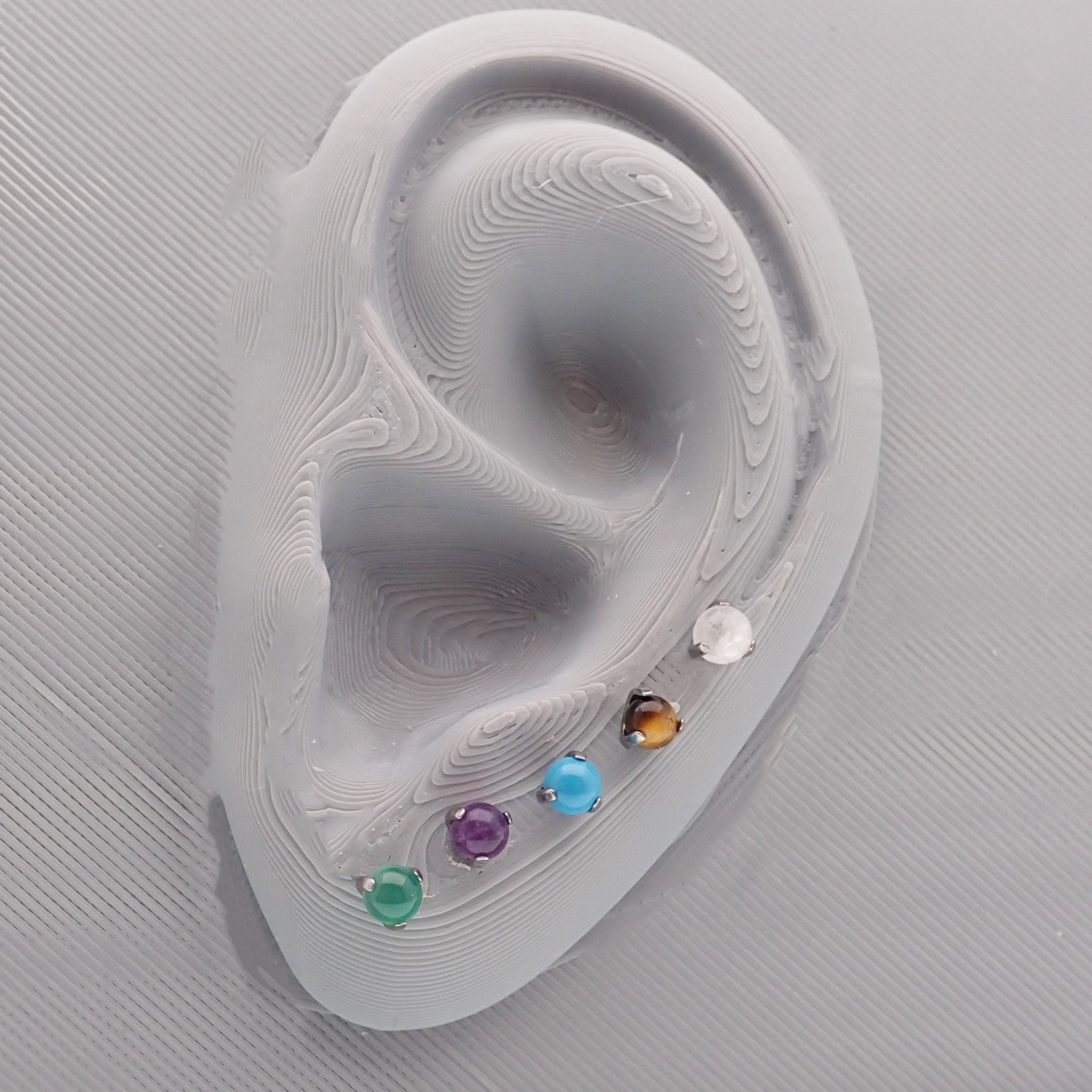 Halobes titanium stud earrings with natural jade stone, 20g pair, implant-style titanium jewelry for pierced ears
