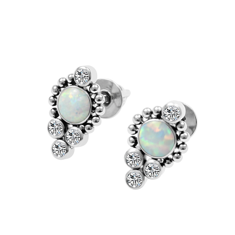 Titanium Earrings Opal & CZ bead Design