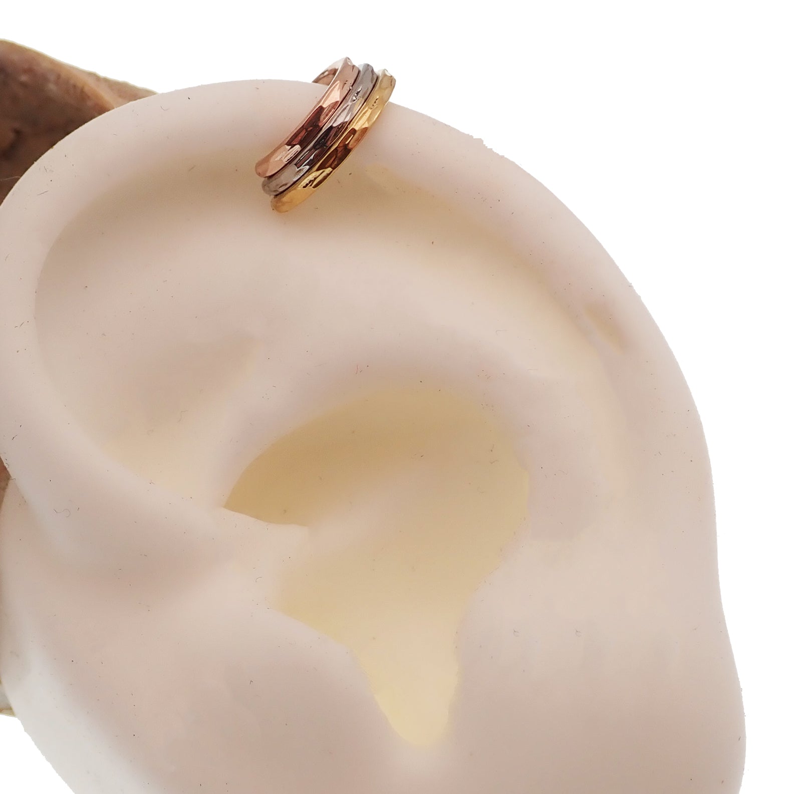 Hammered Trio metal septum clicker by Magpie, stacked design in 16g and 14g with 8mm diameter, handcrafted jewelry.