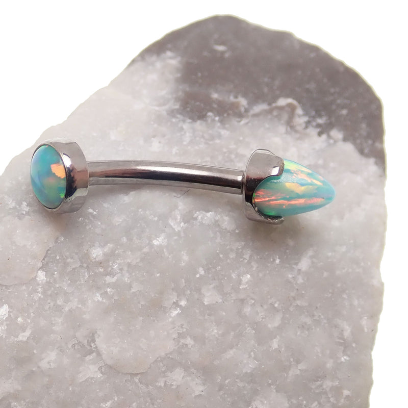 Opal Spike and Cabochon Curved Barbell 16g