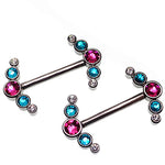 Pink, Blue, and Clear CZ Nipple Cluster 14g, 12g
