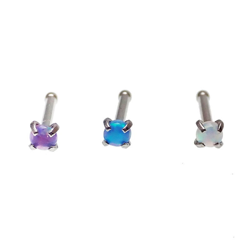 Set of 3 -  Nose Studs Multi Lavender, Peacock, & White Opal 20g