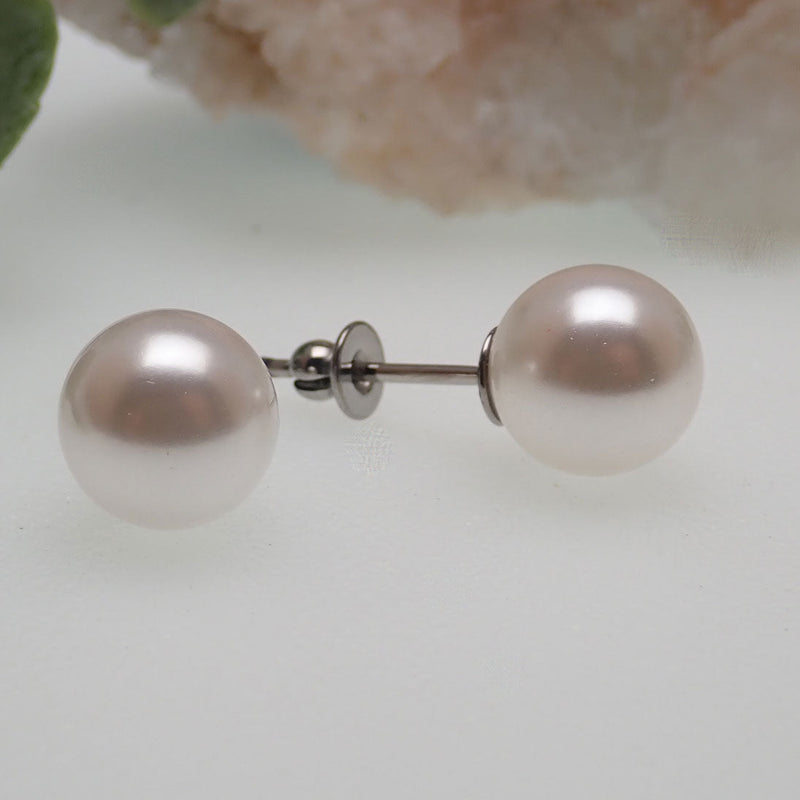 Titanium Swarovski White Pearl Earrings