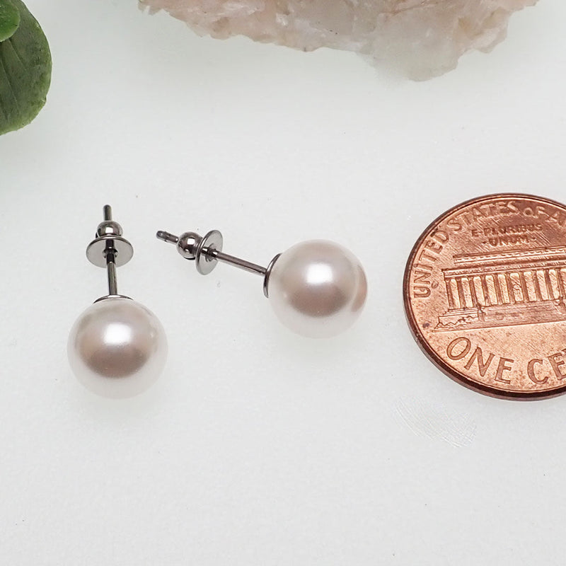 Titanium Swarovski White Pearl Earrings
