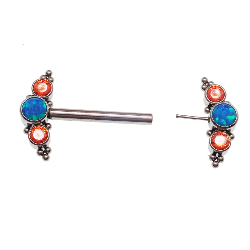 Teal Opal & Orange CZ Push Fit Nipple Bar 14g