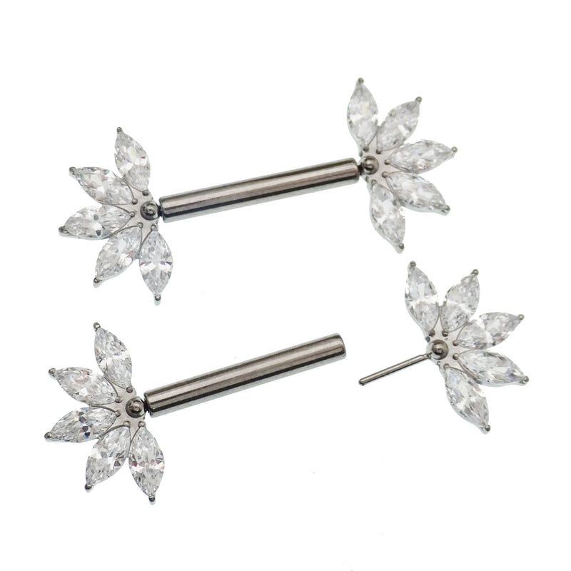 Clear CZ Flower Titanium Nipple Bar 16g, 14g