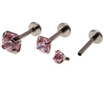 Pink Triple CZ Flat Back 14g, 16g, 18g