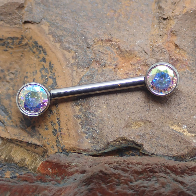 Clear CZ Stone Push Fit Titanium Barbell 14g