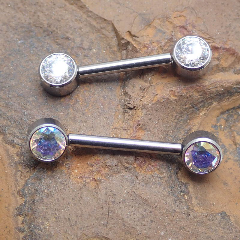 Clear CZ Stone Push Fit Titanium Barbell 14g