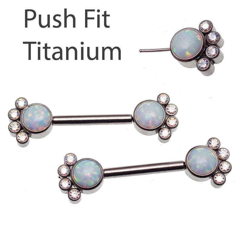 Paw Print CZ and White Opal Nipple Bar 14g