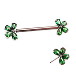 Emerald CZ Clover Titanium Nipple Bar 16g, 14g, 12g